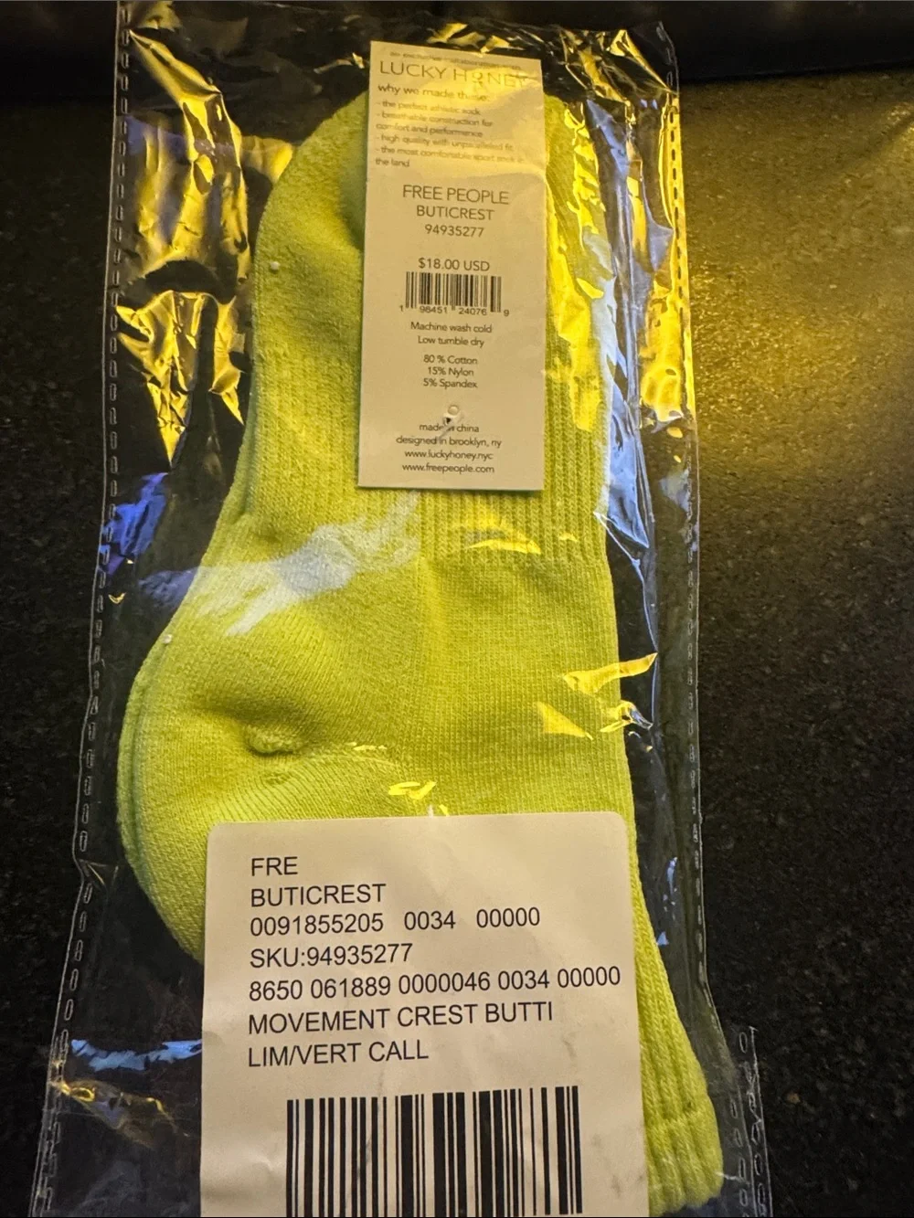 NWT Free People FP Movement Crest Butti Socks Lime
